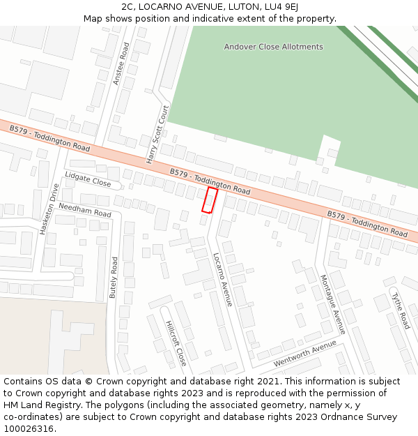 2C, LOCARNO AVENUE, LUTON, LU4 9EJ: Location map and indicative extent of plot