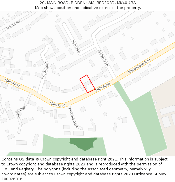 2C, MAIN ROAD, BIDDENHAM, BEDFORD, MK40 4BA: Location map and indicative extent of plot