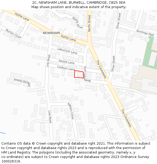 2C, NEWNHAM LANE, BURWELL, CAMBRIDGE, CB25 0EA: Location map and indicative extent of plot