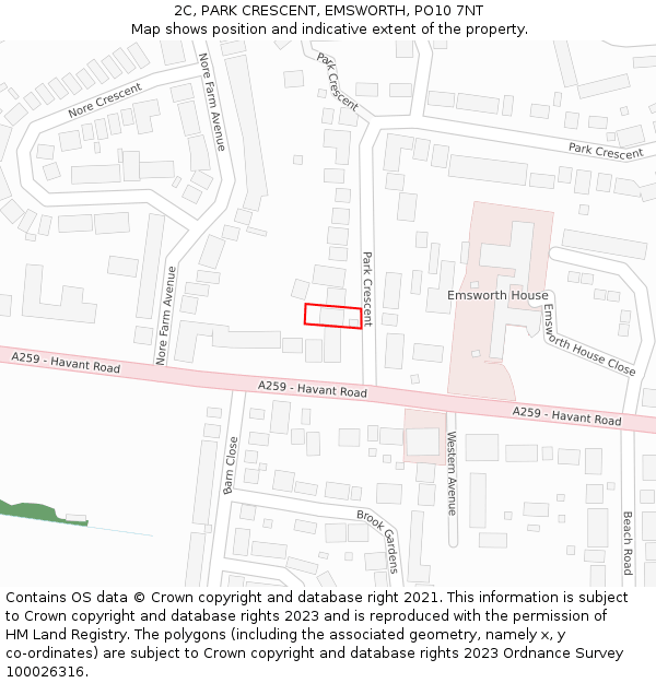 2C, PARK CRESCENT, EMSWORTH, PO10 7NT: Location map and indicative extent of plot