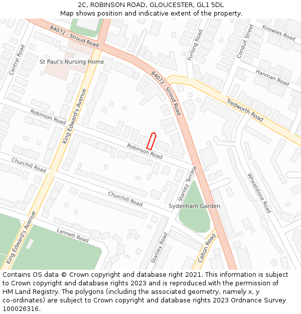 2C, ROBINSON ROAD, GLOUCESTER, GL1 5DL: Location map and indicative extent of plot