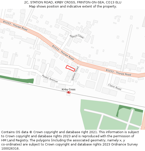 2C, STATION ROAD, KIRBY CROSS, FRINTON-ON-SEA, CO13 0LU: Location map and indicative extent of plot