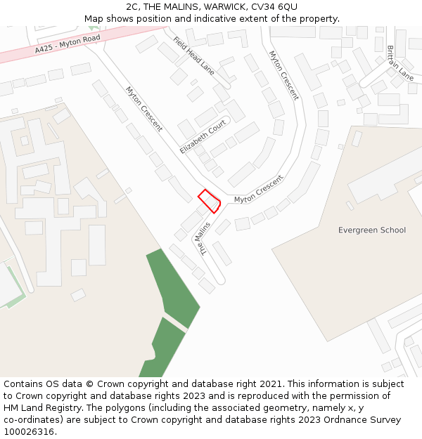 2C, THE MALINS, WARWICK, CV34 6QU: Location map and indicative extent of plot