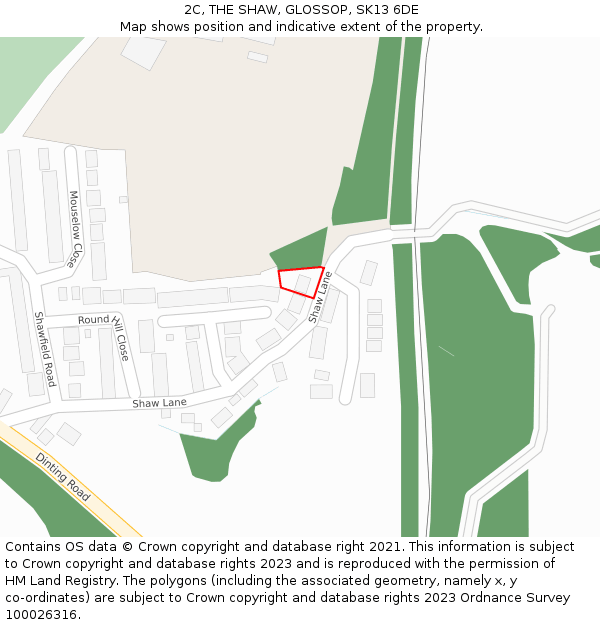 2C, THE SHAW, GLOSSOP, SK13 6DE: Location map and indicative extent of plot