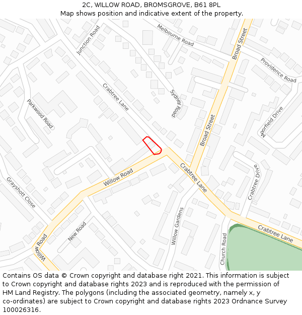 2C, WILLOW ROAD, BROMSGROVE, B61 8PL: Location map and indicative extent of plot