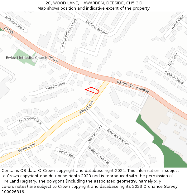 2C, WOOD LANE, HAWARDEN, DEESIDE, CH5 3JD: Location map and indicative extent of plot