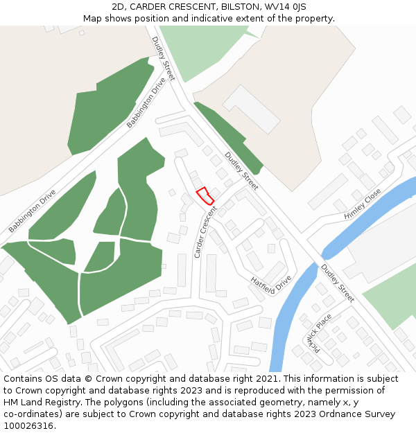 2D, CARDER CRESCENT, BILSTON, WV14 0JS: Location map and indicative extent of plot