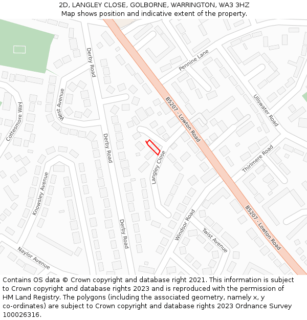 2D, LANGLEY CLOSE, GOLBORNE, WARRINGTON, WA3 3HZ: Location map and indicative extent of plot