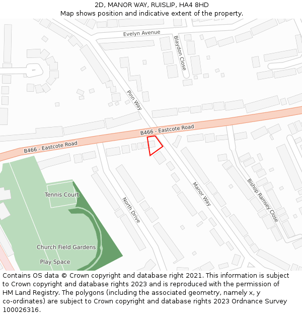 2D, MANOR WAY, RUISLIP, HA4 8HD: Location map and indicative extent of plot