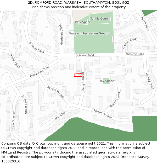 2D, ROMFORD ROAD, WARSASH, SOUTHAMPTON, SO31 9GZ: Location map and indicative extent of plot