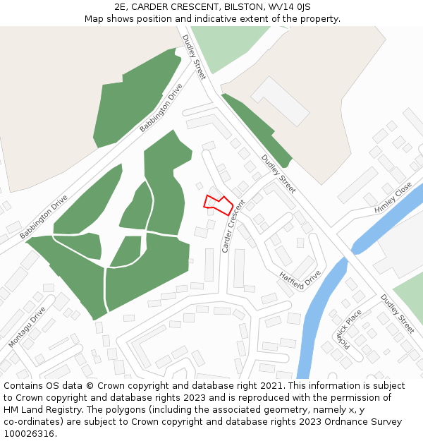 2E, CARDER CRESCENT, BILSTON, WV14 0JS: Location map and indicative extent of plot