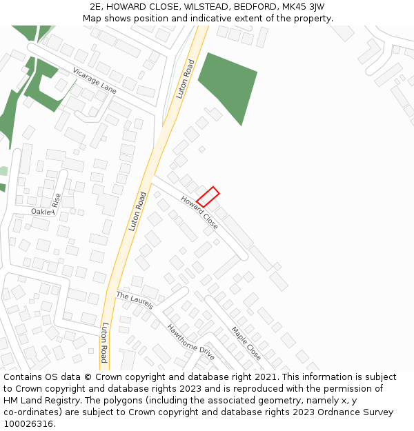 2E, HOWARD CLOSE, WILSTEAD, BEDFORD, MK45 3JW: Location map and indicative extent of plot