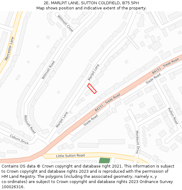 2E, MARLPIT LANE, SUTTON COLDFIELD, B75 5PH: Location map and indicative extent of plot