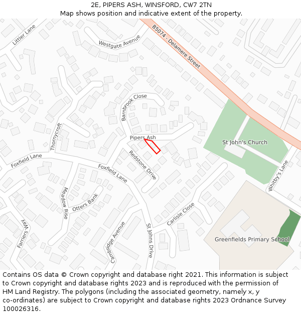 2E, PIPERS ASH, WINSFORD, CW7 2TN: Location map and indicative extent of plot