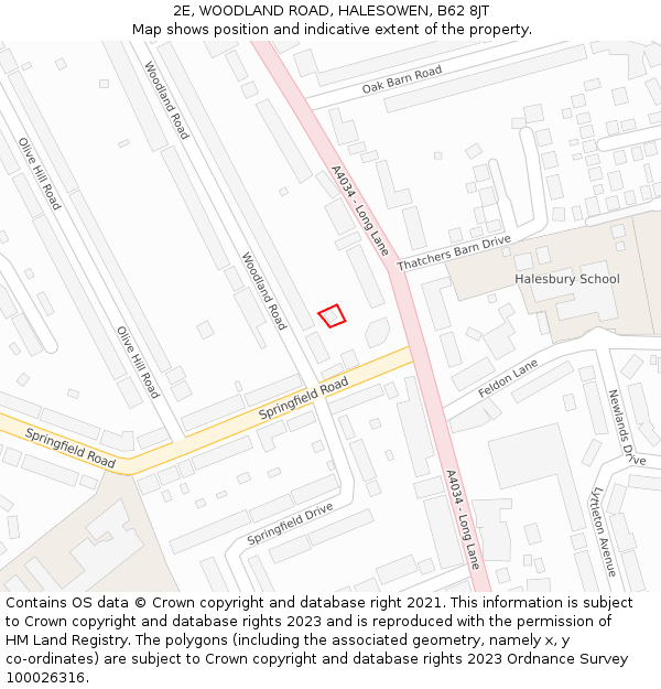 2E, WOODLAND ROAD, HALESOWEN, B62 8JT: Location map and indicative extent of plot