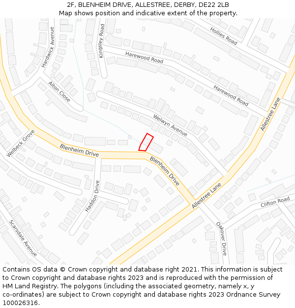 2F, BLENHEIM DRIVE, ALLESTREE, DERBY, DE22 2LB: Location map and indicative extent of plot