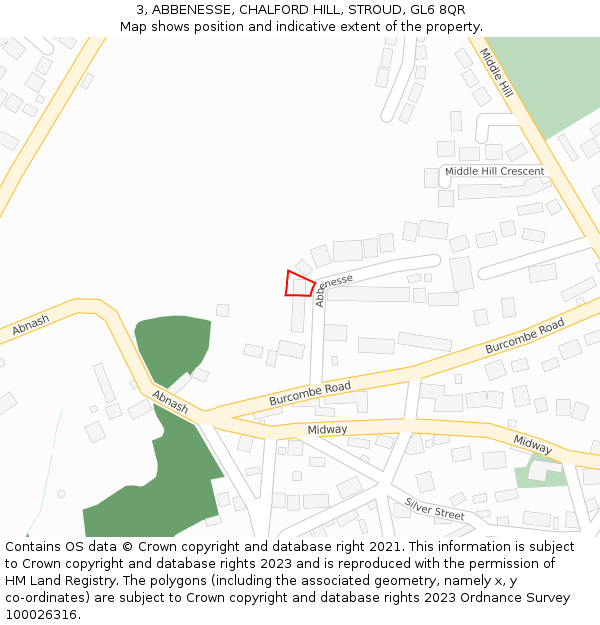 3, ABBENESSE, CHALFORD HILL, STROUD, GL6 8QR: Location map and indicative extent of plot