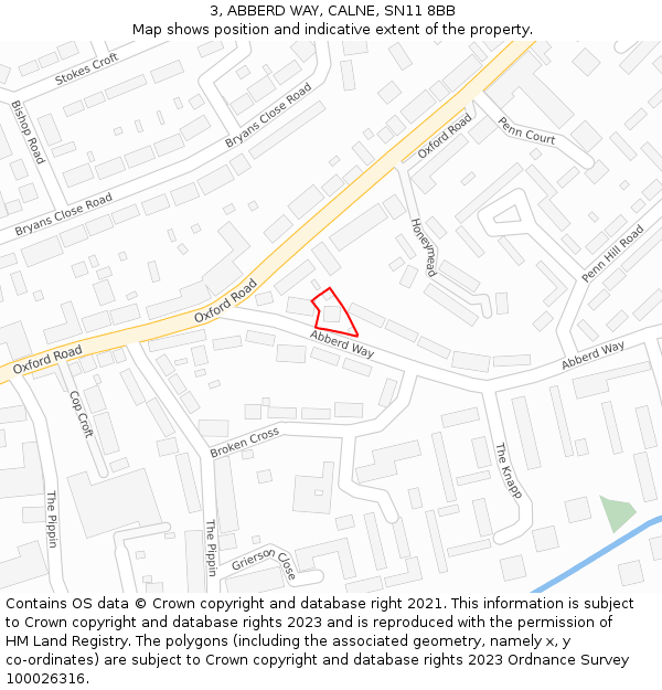 3, ABBERD WAY, CALNE, SN11 8BB: Location map and indicative extent of plot
