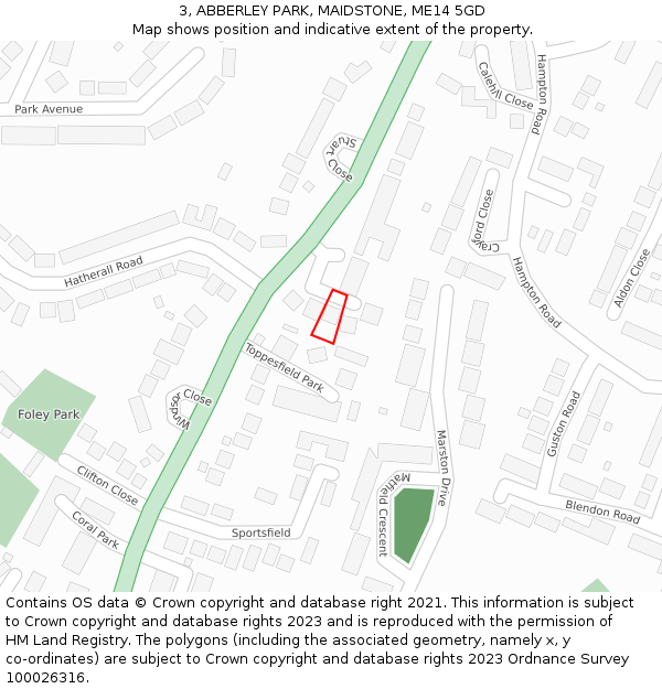 3, ABBERLEY PARK, MAIDSTONE, ME14 5GD: Location map and indicative extent of plot