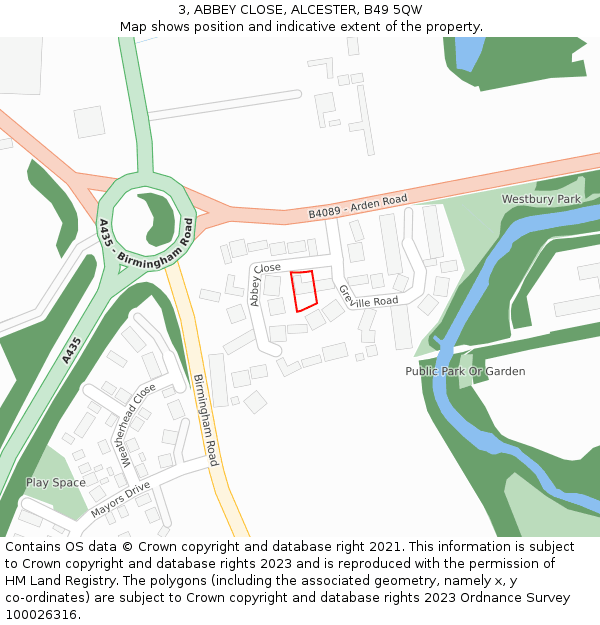 3, ABBEY CLOSE, ALCESTER, B49 5QW: Location map and indicative extent of plot