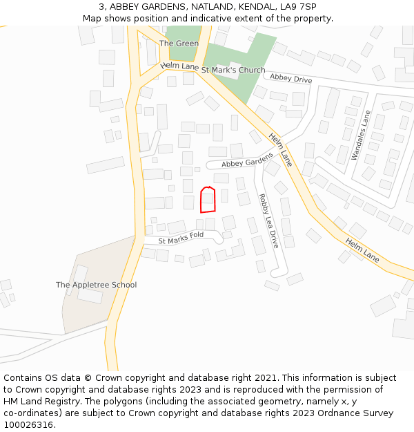 3, ABBEY GARDENS, NATLAND, KENDAL, LA9 7SP: Location map and indicative extent of plot