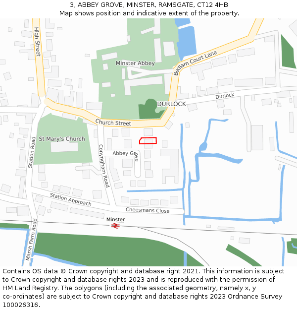 3, ABBEY GROVE, MINSTER, RAMSGATE, CT12 4HB: Location map and indicative extent of plot