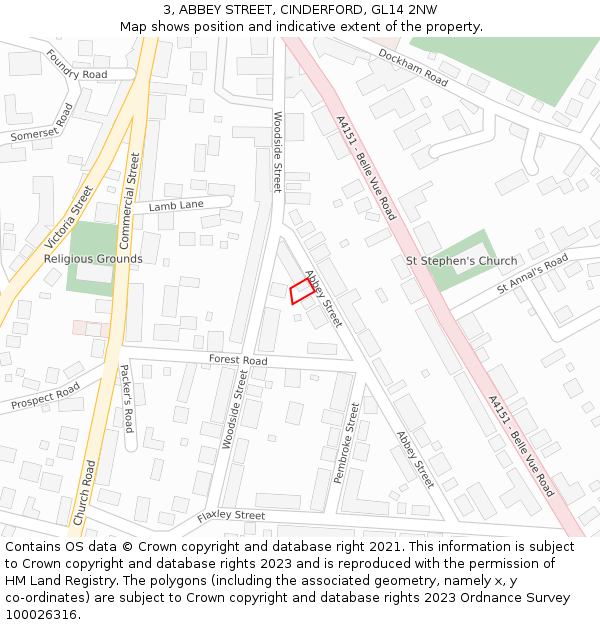 3, ABBEY STREET, CINDERFORD, GL14 2NW: Location map and indicative extent of plot