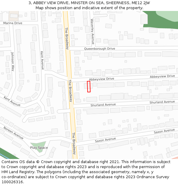 3, ABBEY VIEW DRIVE, MINSTER ON SEA, SHEERNESS, ME12 2JW: Location map and indicative extent of plot