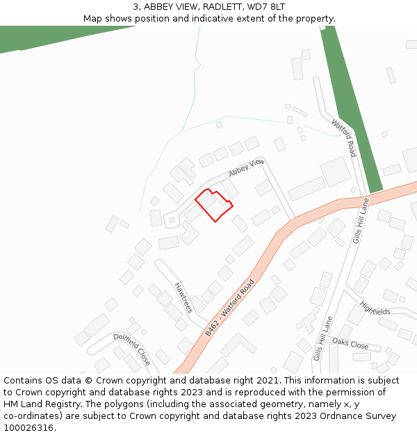 3, ABBEY VIEW, RADLETT, WD7 8LT: Location map and indicative extent of plot