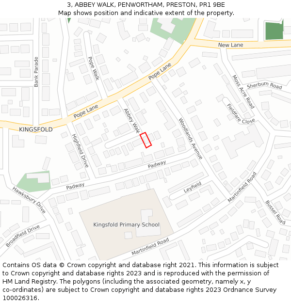 3, ABBEY WALK, PENWORTHAM, PRESTON, PR1 9BE: Location map and indicative extent of plot