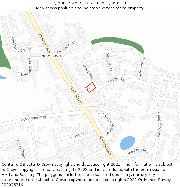 3, ABBEY WALK, PONTEFRACT, WF8 1TB: Location map and indicative extent of plot