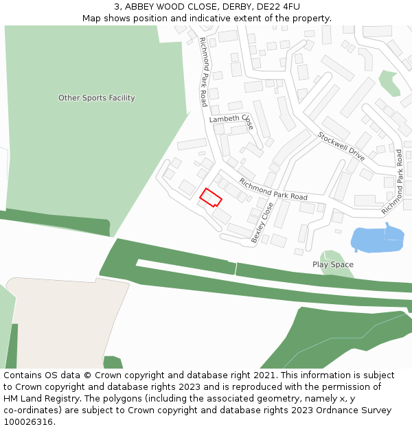 3, ABBEY WOOD CLOSE, DERBY, DE22 4FU: Location map and indicative extent of plot