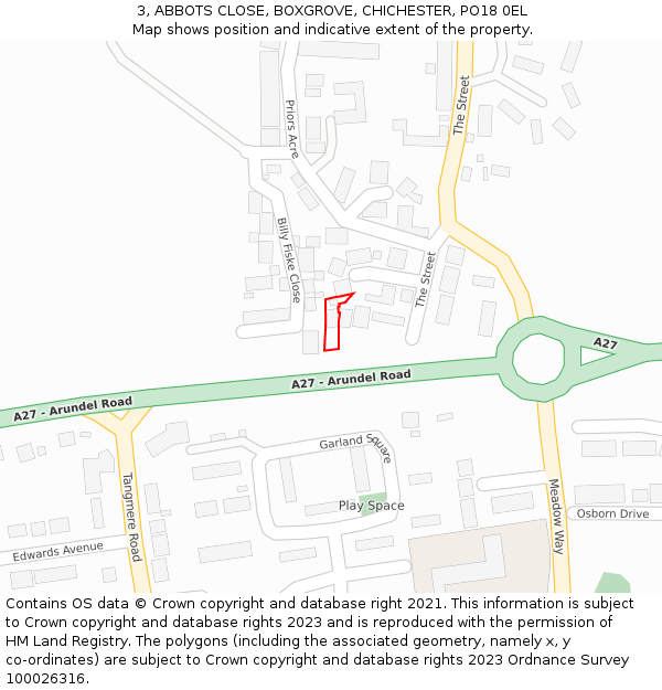 3, ABBOTS CLOSE, BOXGROVE, CHICHESTER, PO18 0EL: Location map and indicative extent of plot