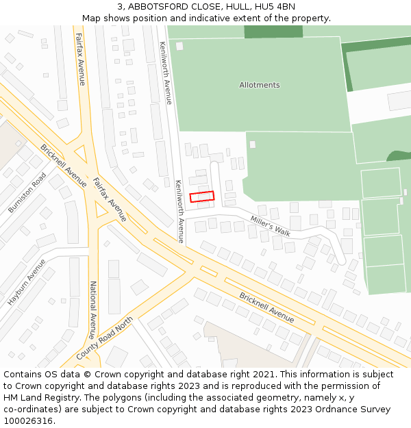3, ABBOTSFORD CLOSE, HULL, HU5 4BN: Location map and indicative extent of plot