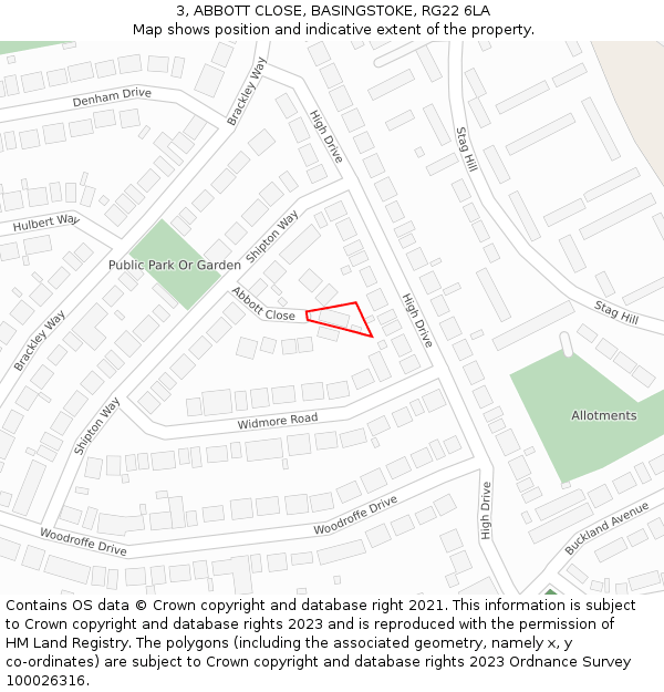 3, ABBOTT CLOSE, BASINGSTOKE, RG22 6LA: Location map and indicative extent of plot