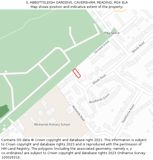 3, ABBOTTSLEIGH GARDENS, CAVERSHAM, READING, RG4 6LA: Location map and indicative extent of plot