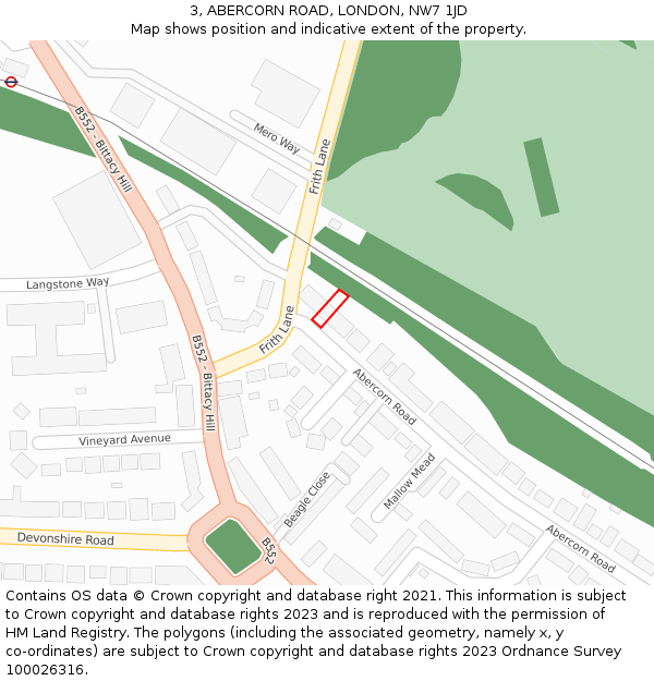 3, ABERCORN ROAD, LONDON, NW7 1JD: Location map and indicative extent of plot