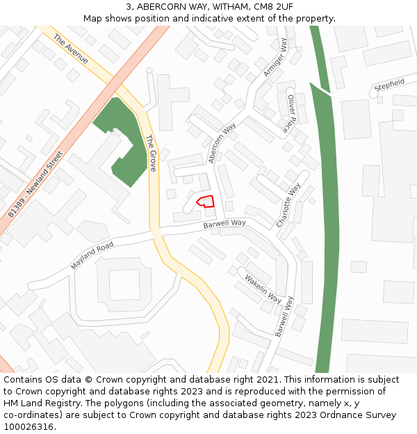 3, ABERCORN WAY, WITHAM, CM8 2UF: Location map and indicative extent of plot
