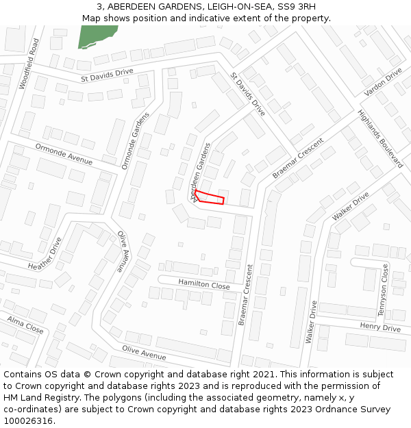 3, ABERDEEN GARDENS, LEIGH-ON-SEA, SS9 3RH: Location map and indicative extent of plot