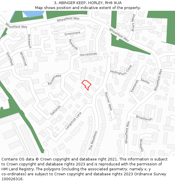 3, ABINGER KEEP, HORLEY, RH6 9UA: Location map and indicative extent of plot