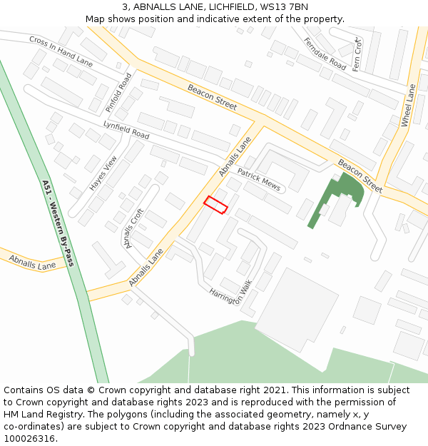 3, ABNALLS LANE, LICHFIELD, WS13 7BN: Location map and indicative extent of plot