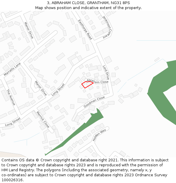 3, ABRAHAM CLOSE, GRANTHAM, NG31 8PS: Location map and indicative extent of plot