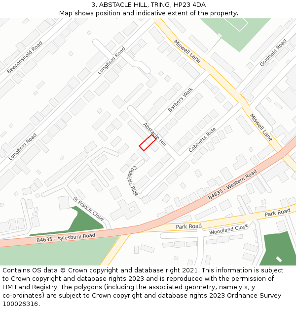 3, ABSTACLE HILL, TRING, HP23 4DA: Location map and indicative extent of plot