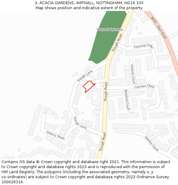 3, ACACIA GARDENS, WATNALL, NOTTINGHAM, NG16 1GY: Location map and indicative extent of plot