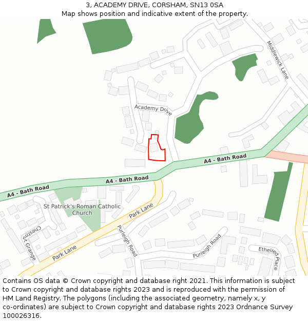 3, ACADEMY DRIVE, CORSHAM, SN13 0SA: Location map and indicative extent of plot