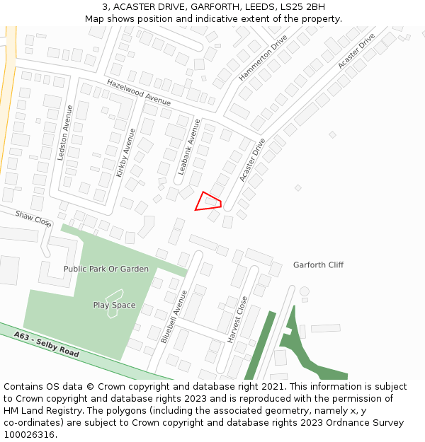 3, ACASTER DRIVE, GARFORTH, LEEDS, LS25 2BH: Location map and indicative extent of plot