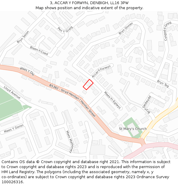 3, ACCAR Y FORWYN, DENBIGH, LL16 3PW: Location map and indicative extent of plot