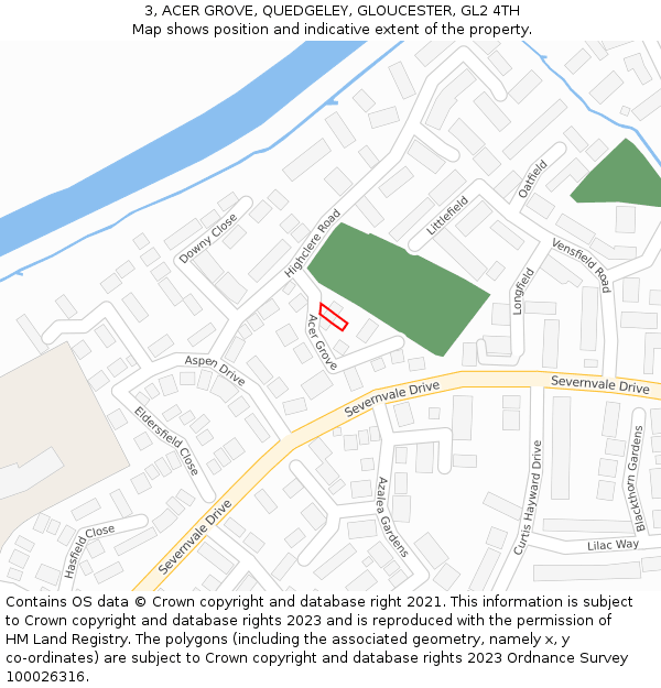 3, ACER GROVE, QUEDGELEY, GLOUCESTER, GL2 4TH: Location map and indicative extent of plot