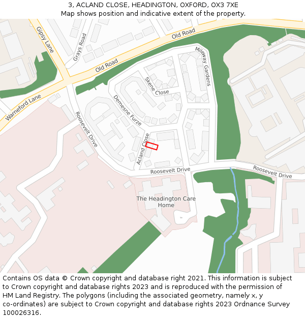 3, ACLAND CLOSE, HEADINGTON, OXFORD, OX3 7XE: Location map and indicative extent of plot