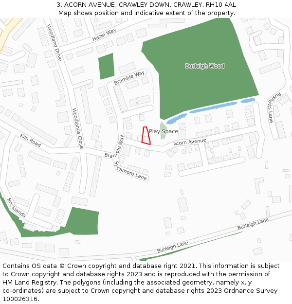 3, ACORN AVENUE, CRAWLEY DOWN, CRAWLEY, RH10 4AL: Location map and indicative extent of plot